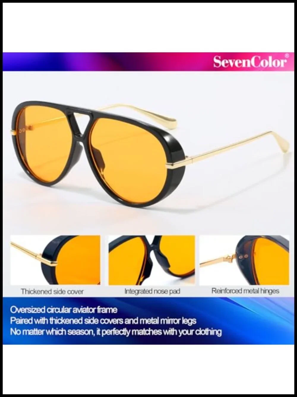 Oversized Aviator Sunglasses Retro Round Shield Vintage UV400